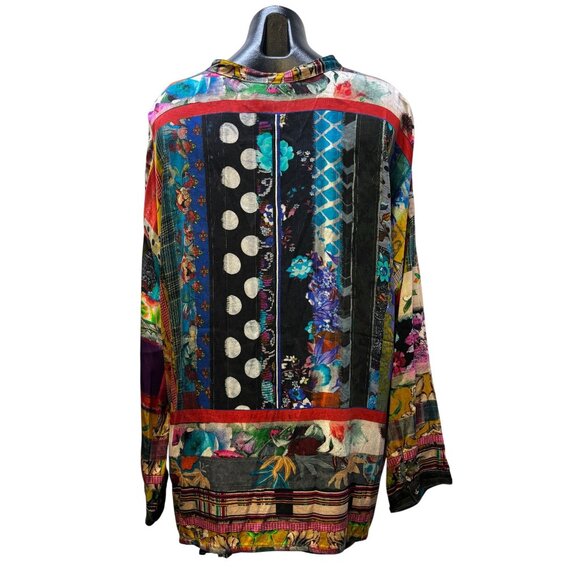 Johnny Was Silk Embroidered Blouse Multicolor Button-Down XL - Picture 2 of 7